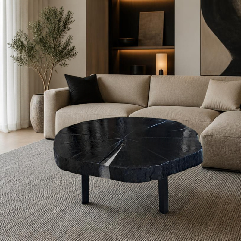 Epoxidharztisch Couchtisch Eiche geflämmt River Table - handgefertigt in Graz I Holz & Harz 1