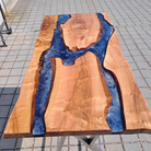 Epoxidharz Bartisch blau gedämpfte Weide - Gestell Edelstahl - handgefertigt in Graz I Holz &  Harz 