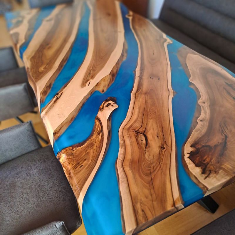 Epoxidharztisch Walnuss Ozean River Table -handgefertigt in Graz I Holz & Harz 5