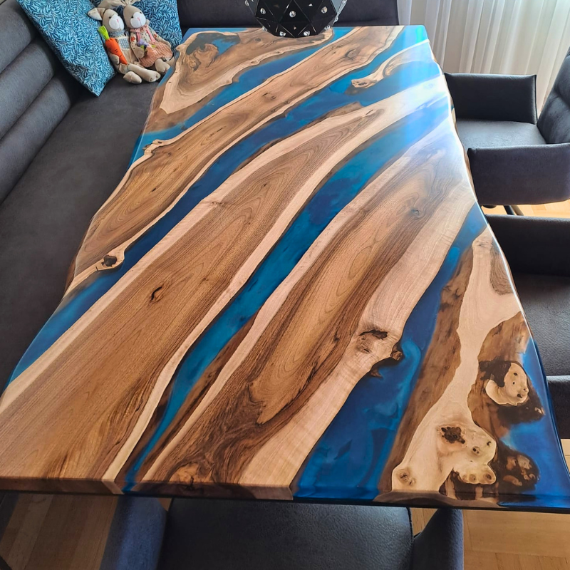 Epoxidharztisch Walnuss Ozean River Table -handgefertigt in Graz I Holz & Harz 1